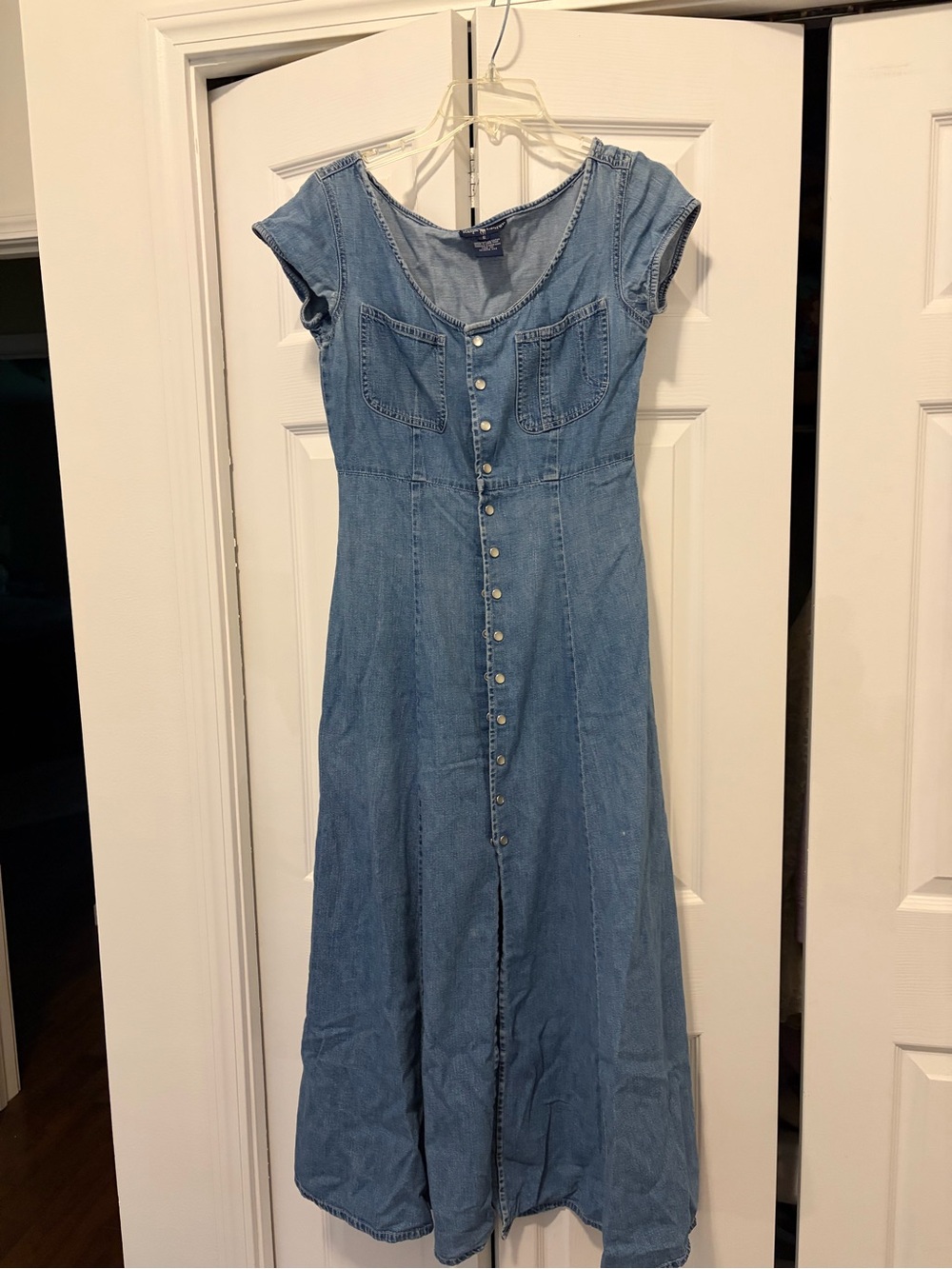 Ralph Lauren Light Blue Button-Front Denim Midi Dress